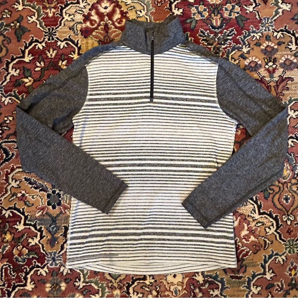 Lululemon Sweat Session 1/2 Zip LS Pullover Striped Heathered Black Silver Spoon